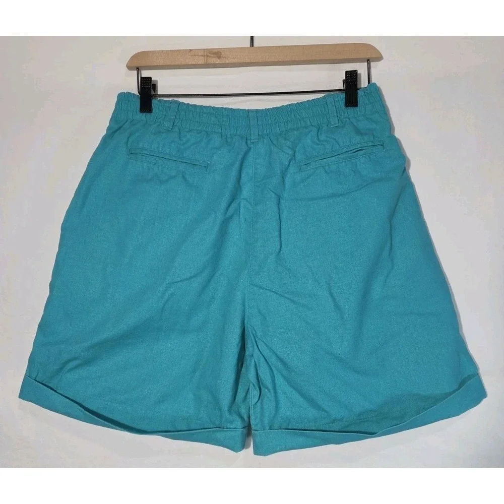 90s JVC Collection Pleated Mom Shorts‎ 10 Turquoise Teal High Rise Ramie Elastic